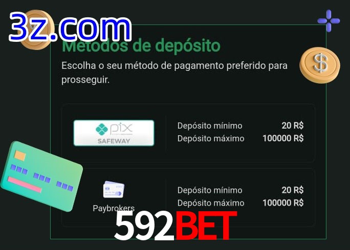 O cassino 592Bet oferece uma grande variedade de métodos de pagamento